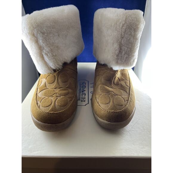 Coach Women’s Suede Tan Logo Embossed Cuffable Teri Boots- Sz 9 *w/original box* - Picture 2 of 9